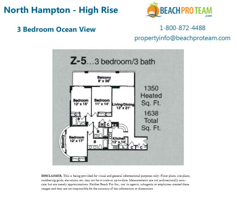 Kingston Plantation - North Hampton Floor Plan Z5 - 3 Bedroom Ocean View